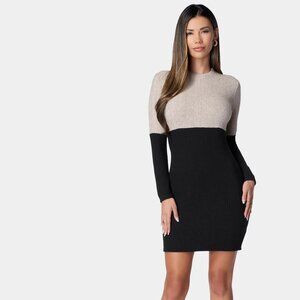 BEBE TWO TONE LONG SLEEVE SWEATER DRESS